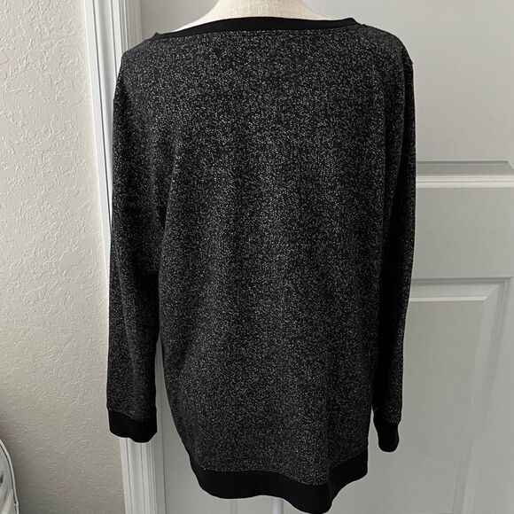 Liz Claiborne Black /White Heathered Crew Neck Sweatshirt Double Front Hem SZ L - Picture 5 of 5